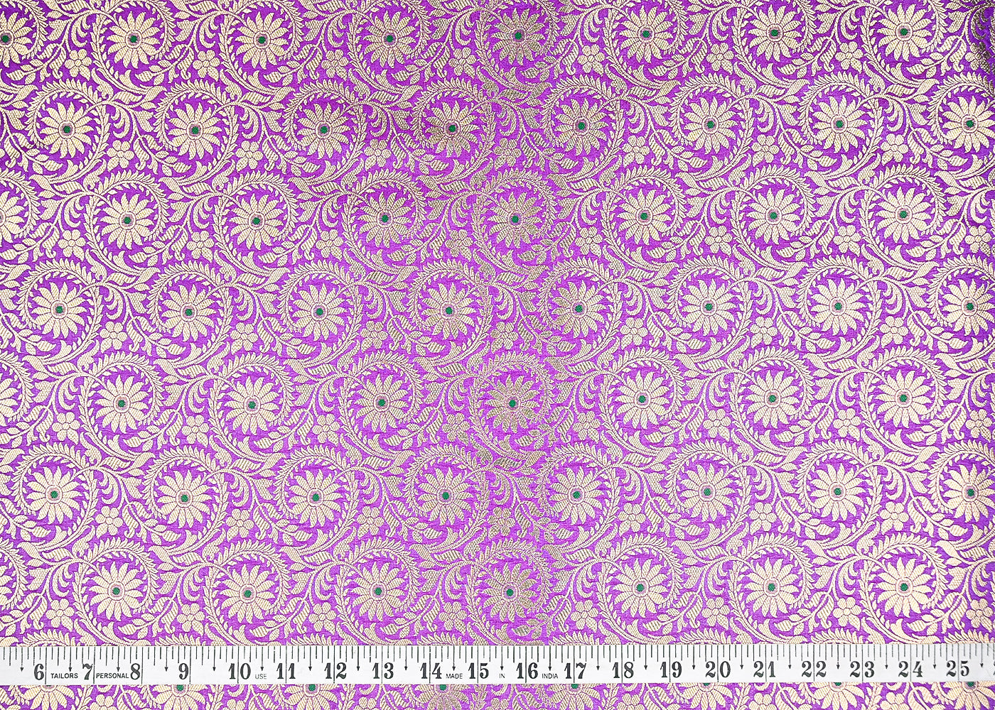Purple Banarasi Brocade Fabric With All Over Thread And Zari Handloom 20942