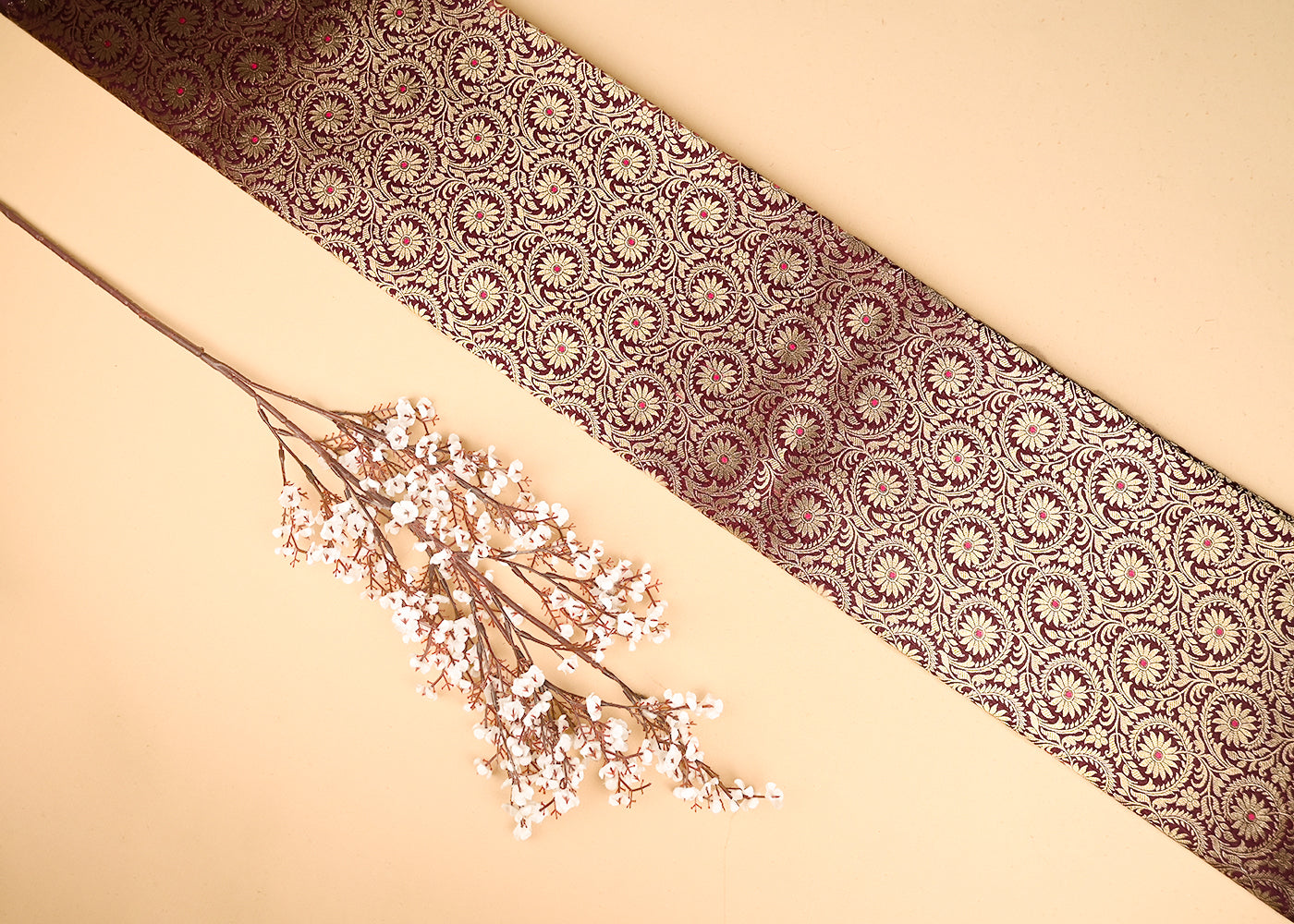 Maroon Banarasi Brocade Fabric With All Over Thread And Zari Handloom 20943