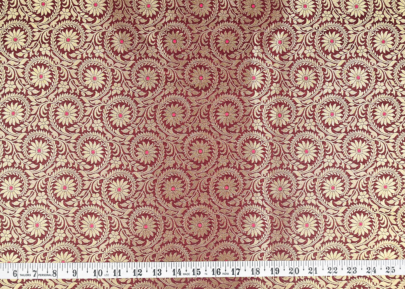 Maroon Banarasi Brocade Fabric With All Over Thread And Zari Handloom 20943