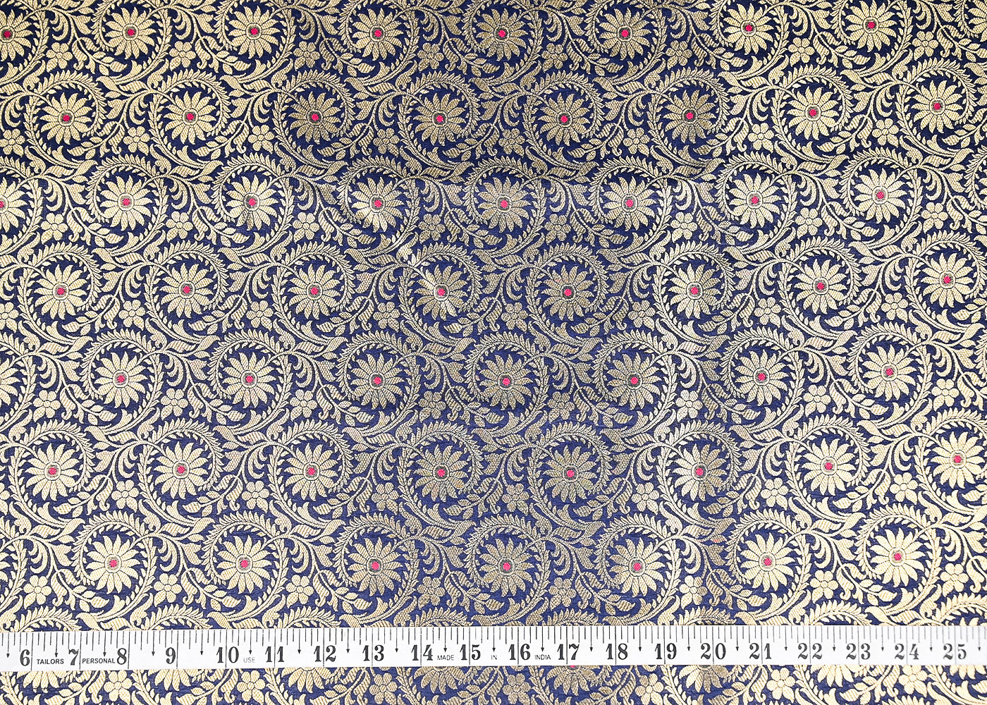 Navy Blue Banarasi Brocade Fabric With All Over Thread And Zari Handloom 20944