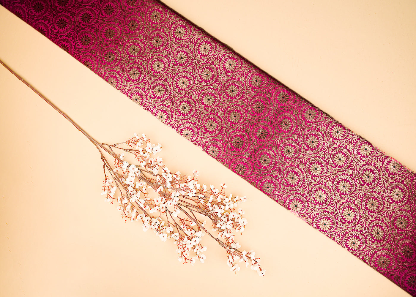 Rani Pink Banarasi Brocade Fabric With All Over Thread And Zari Handloom 20945