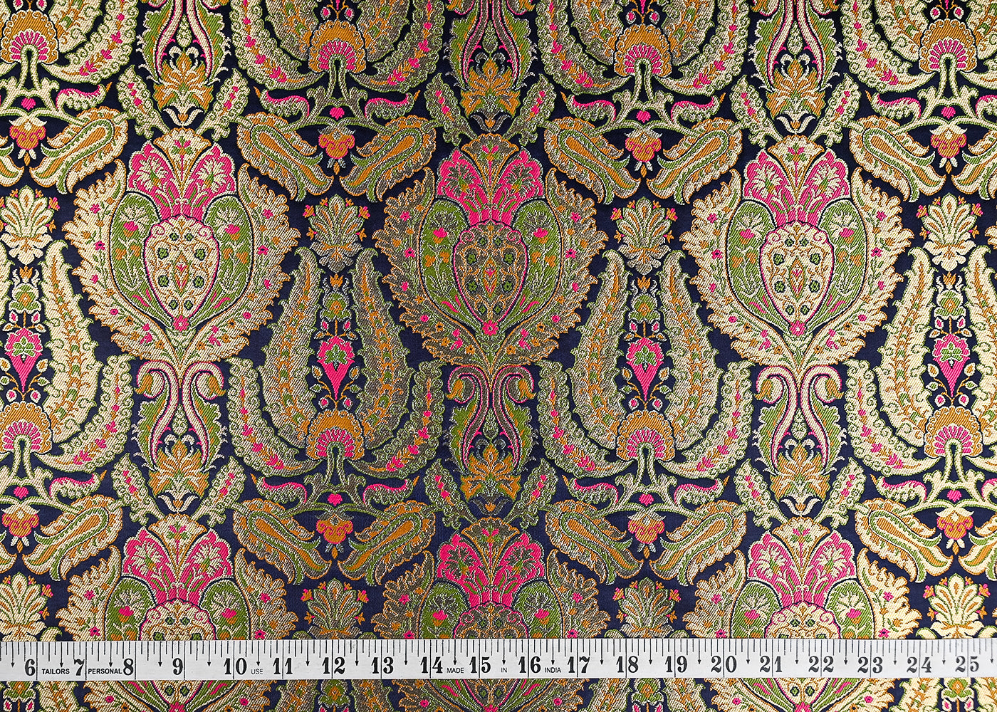 Navy Blue Pure Banarasi Brocade Fabric With All Over Thread And Zari Handloom 20948