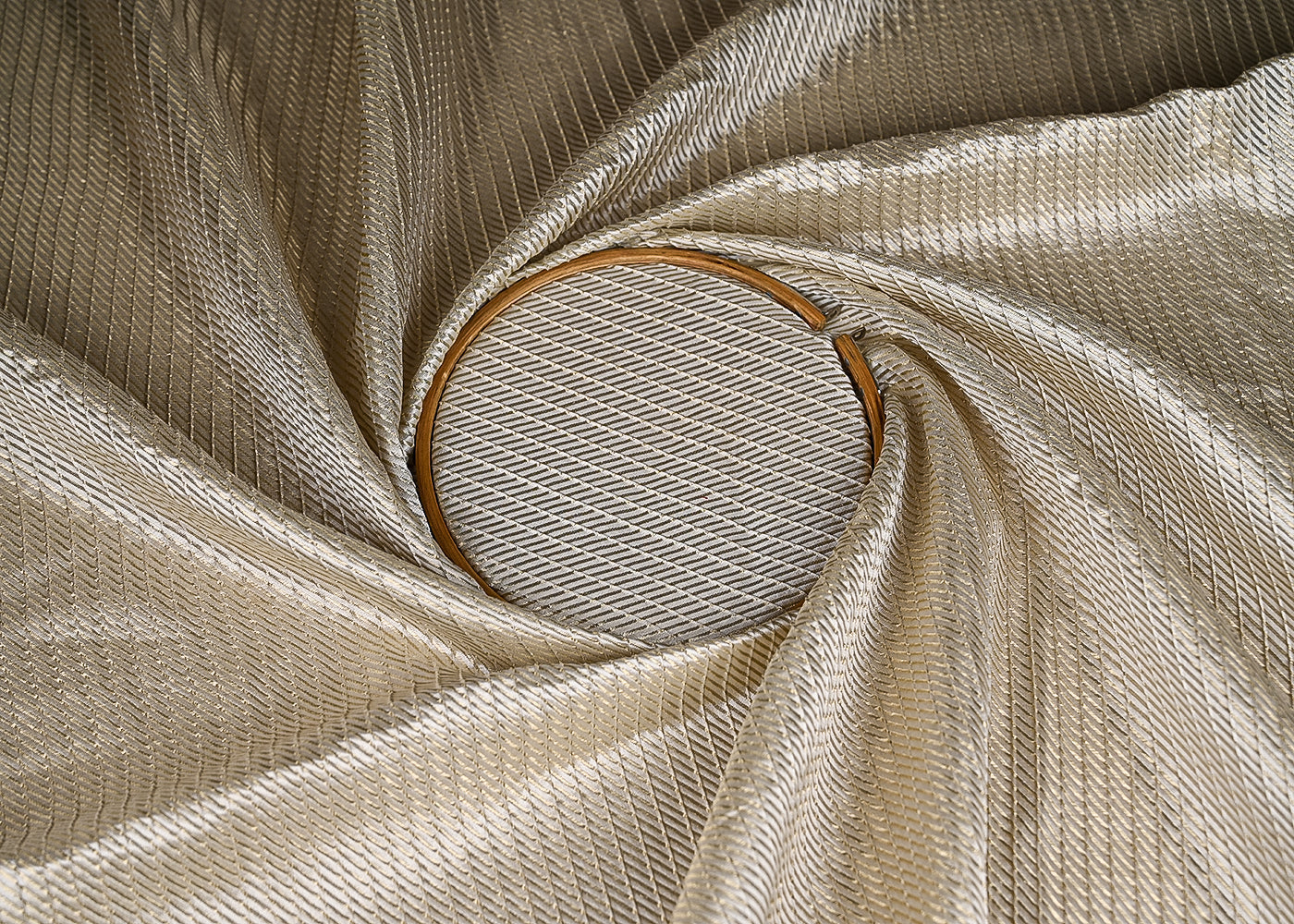 Off White Banarasi Silk Fabric With All Over Golden Zari Handloom 20959