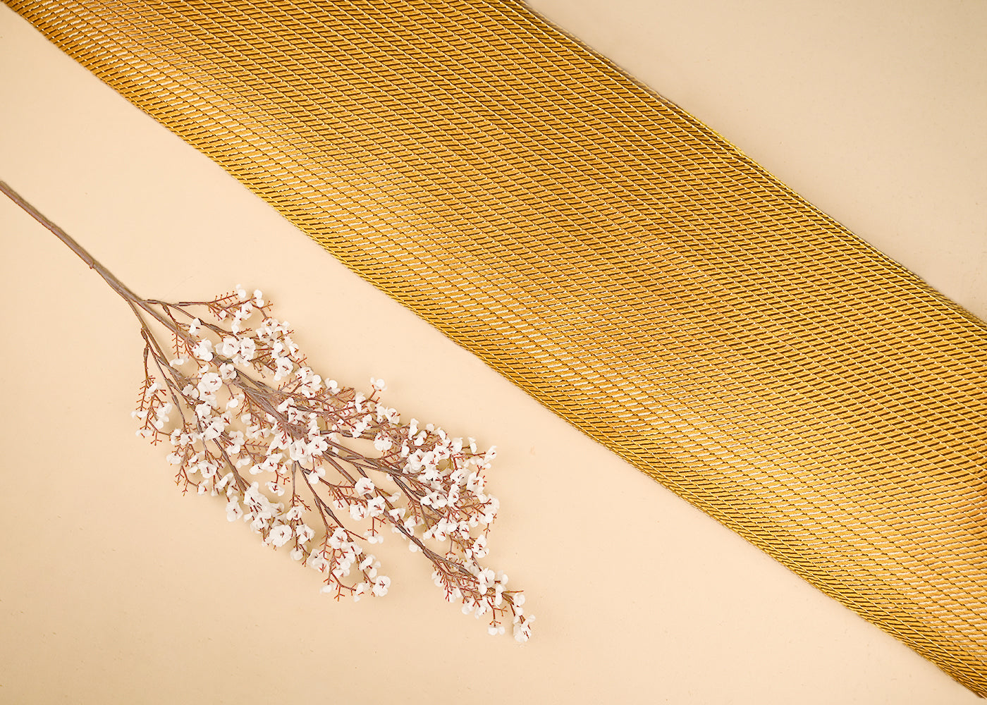 Mustard Banarasi Silk Fabric With All Over Golden Zari Handloom 20960