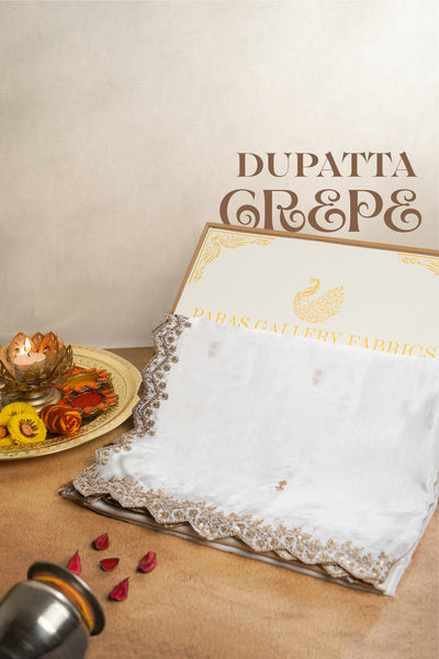 White Dyeable Crepe Dupatta With All Over Zari And Sequins Work 20982