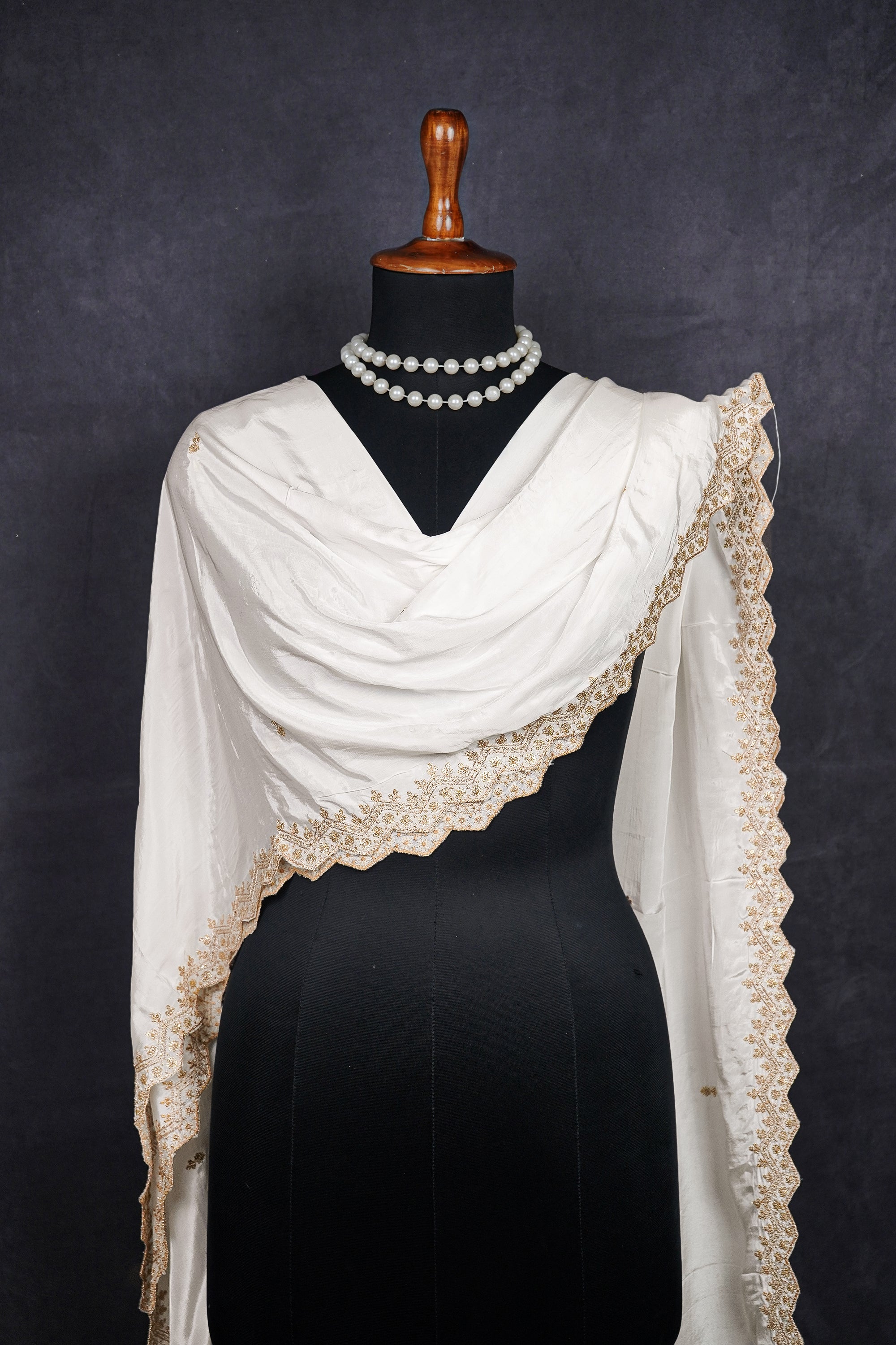 White Dyeable Crepe Dupatta With All Over Zari And Sequins Work 20982