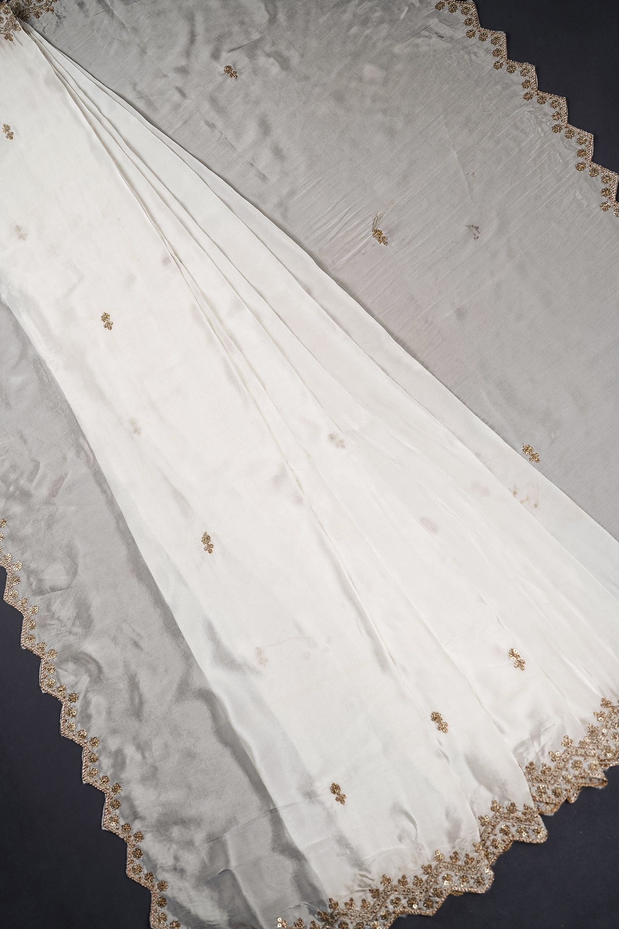 White Dyeable Crepe Dupatta With All Over Zari And Sequins Work 20982