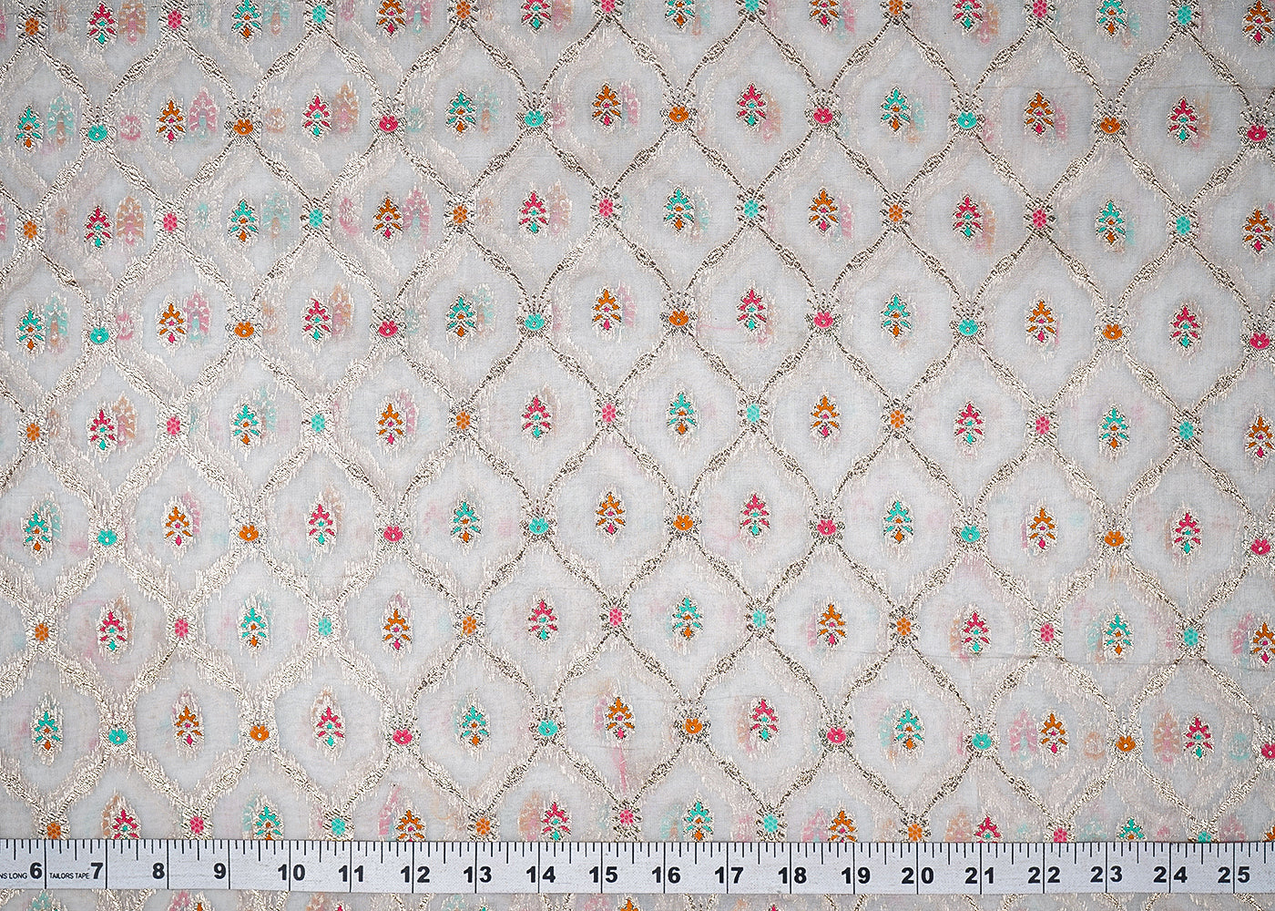 White Dyeable Organza Fabric With All Over Thread And Zari Handloom 20993