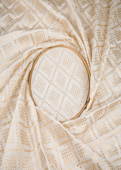 White Dyeable Chanderi Fabric With All Over Golden Zari Handloom 20995