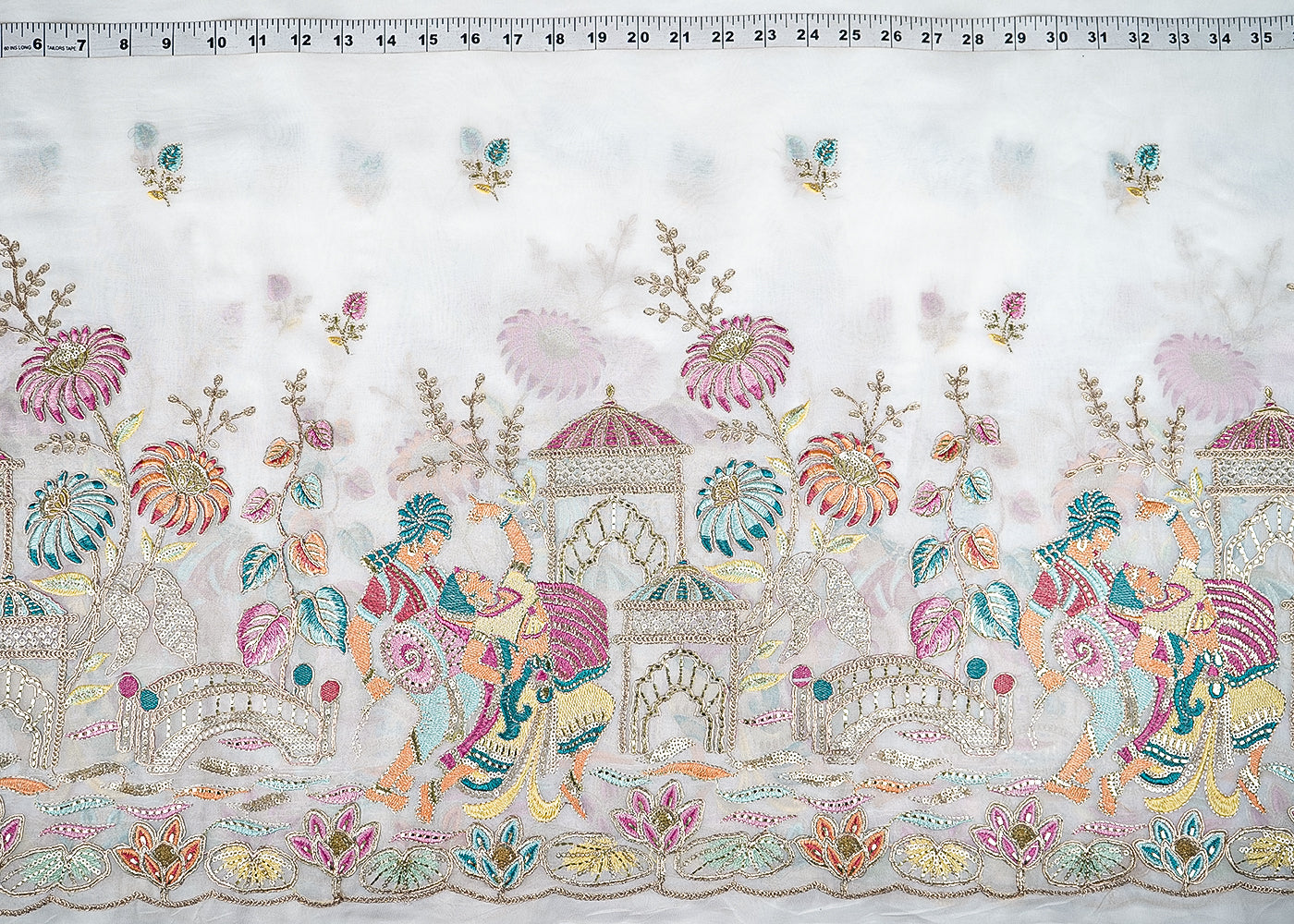 White Dyeable Georgette Fabric With All Over Bead, Sequins And Thread Work With One Side Border 21003