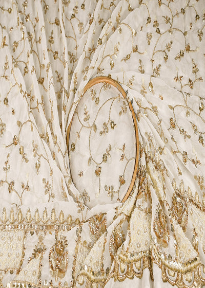 White Dyeable Georgette Fabric With All Over Katdana, Zari, Bead And Sequins Work With One Side Border 21004
