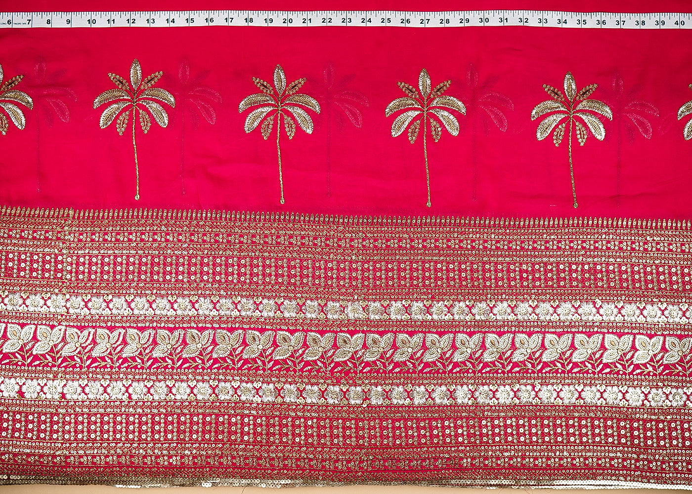 Rani Pink Georgette Fabric with Allover Zari and Sequins Work with One-Side Border 21045
