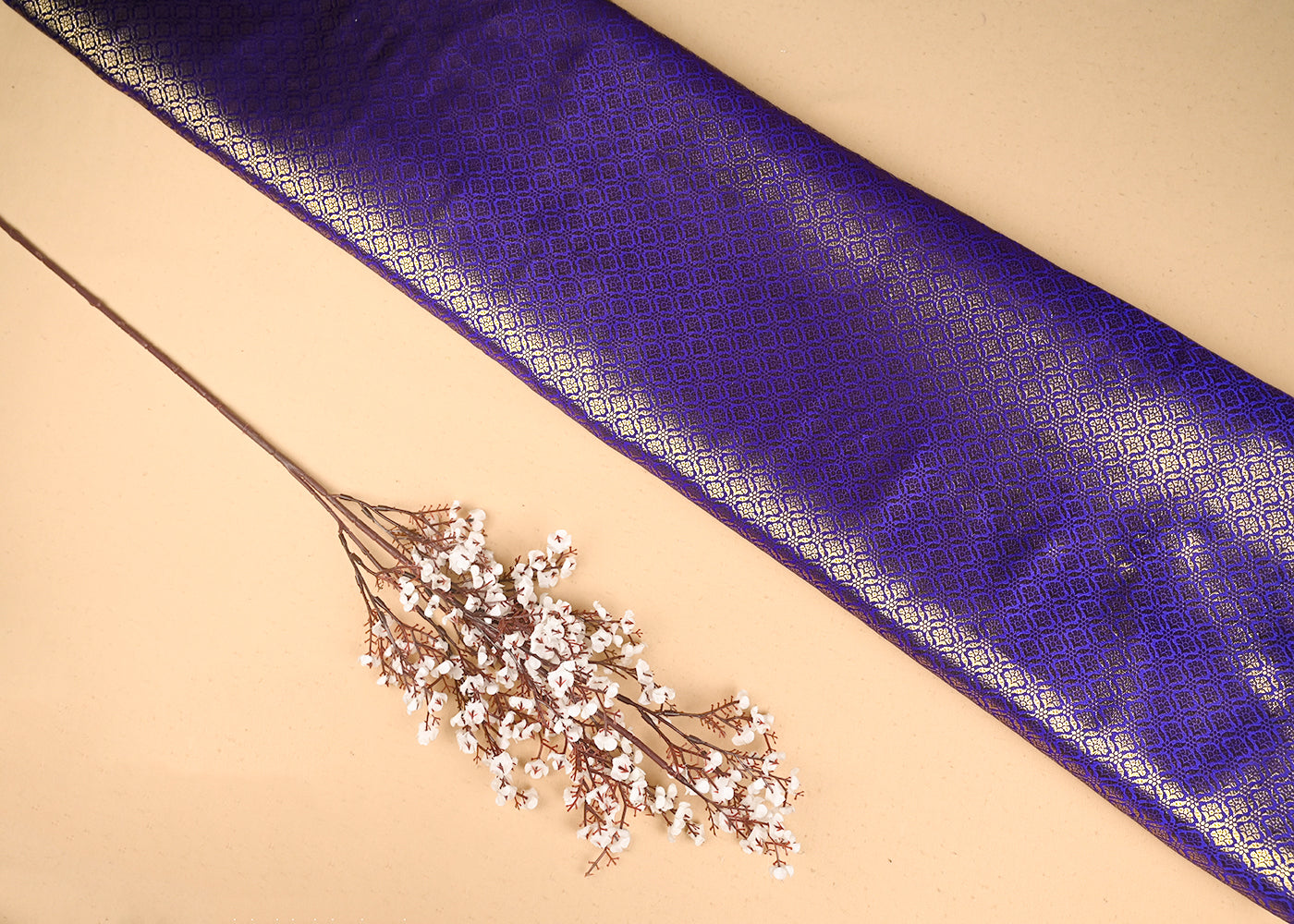Purple Banarasi Brocade Fabric With All Over Golden Zari Handloom 21050