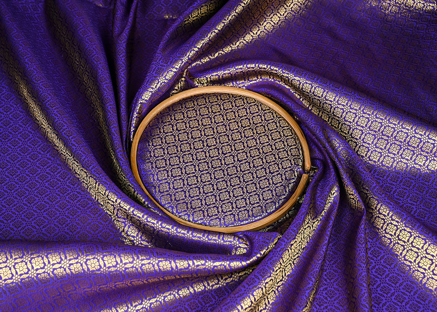 Purple Banarasi Brocade Fabric With All Over Golden Zari Handloom 21050