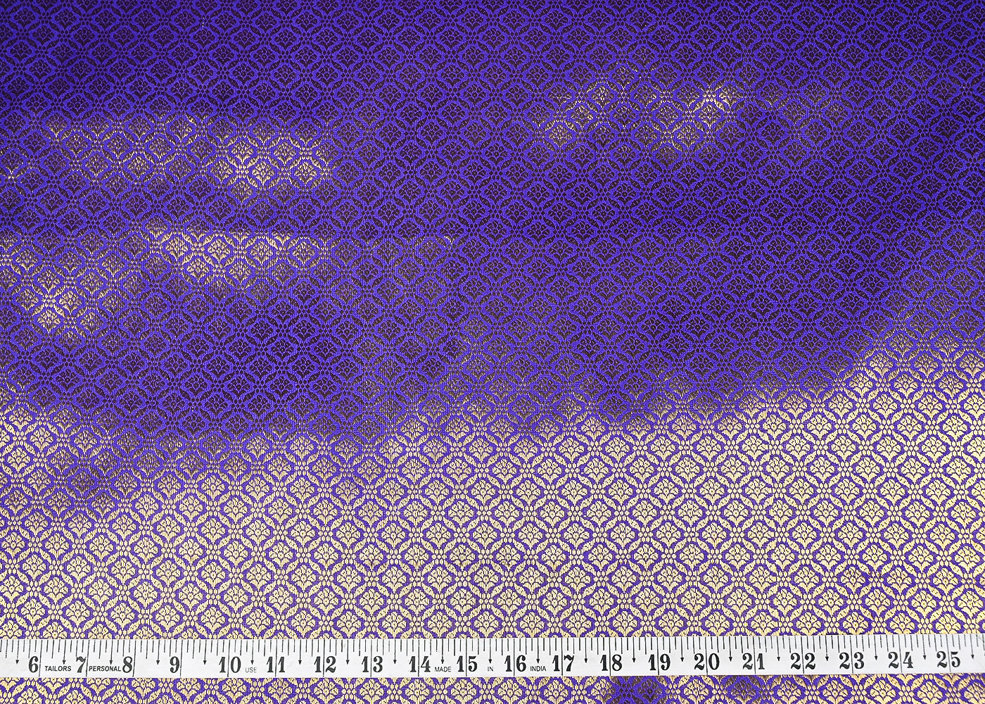 Purple Banarasi Brocade Fabric With All Over Golden Zari Handloom 21050