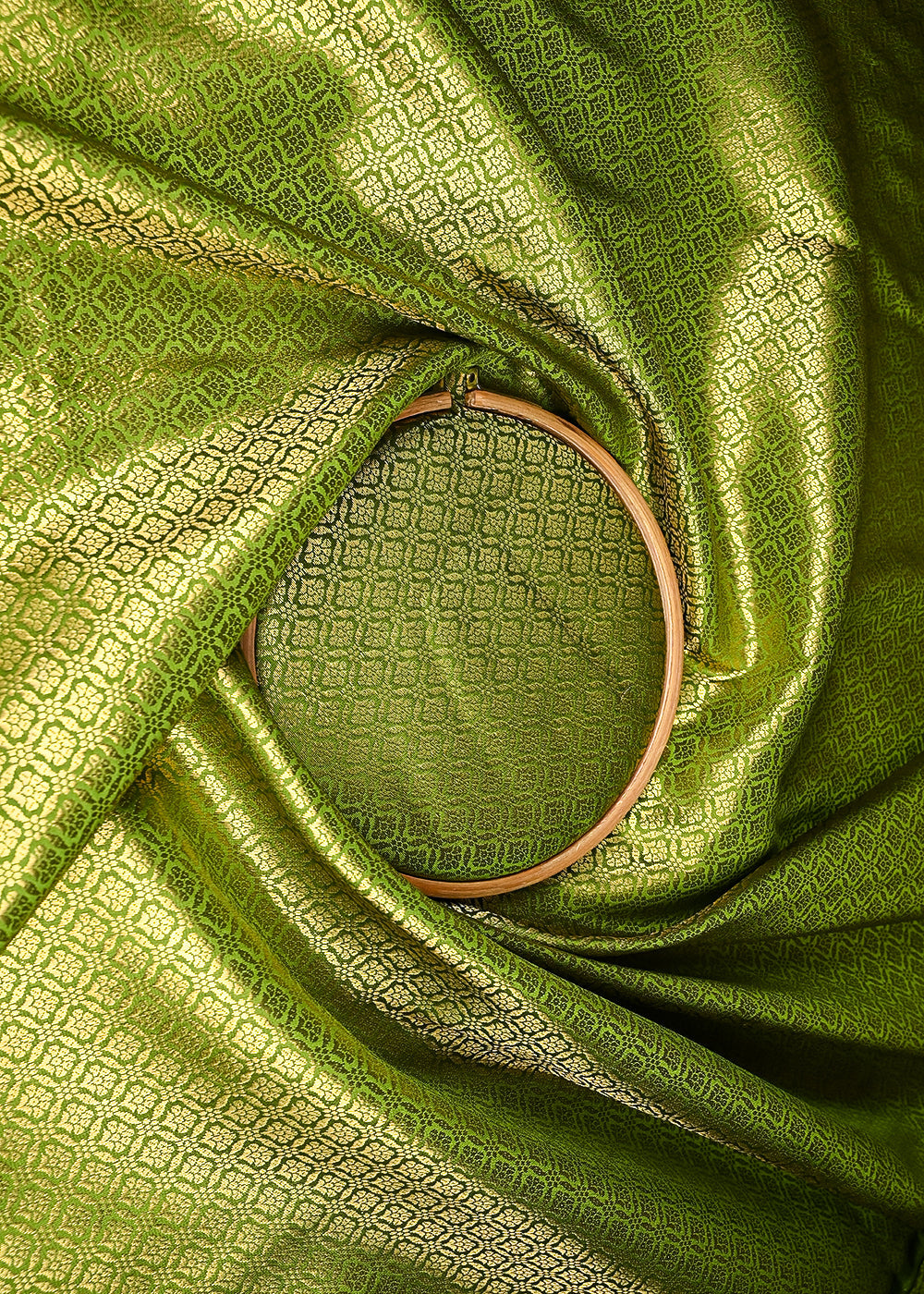 Mehendi-Green-Banarasi-Brocade-Fabric-With-All-Over-Golden-Zari-Handloom-21052-close-view