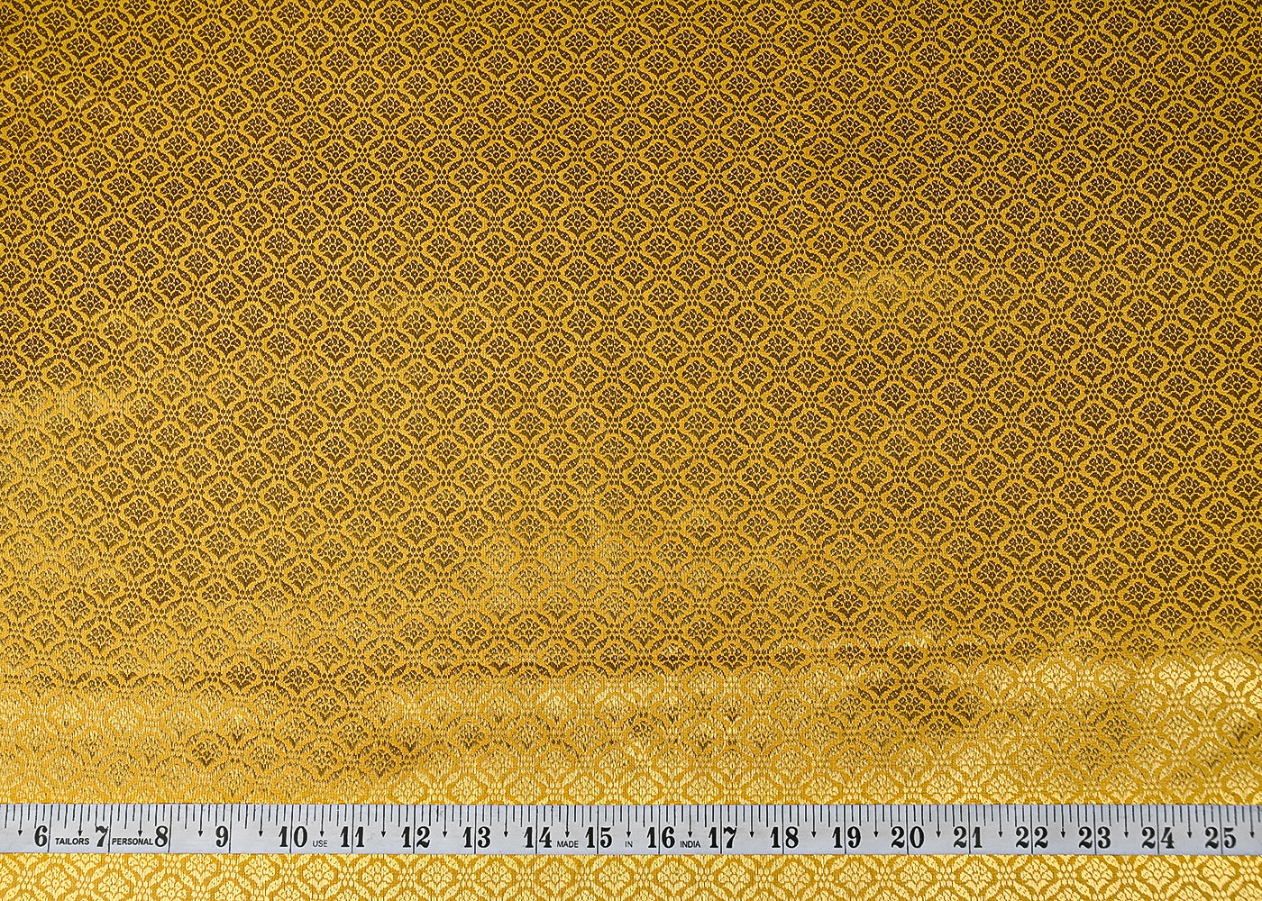 Yellow Banarasi Brocade Fabric With All Over Golden Zari Handloom 21053