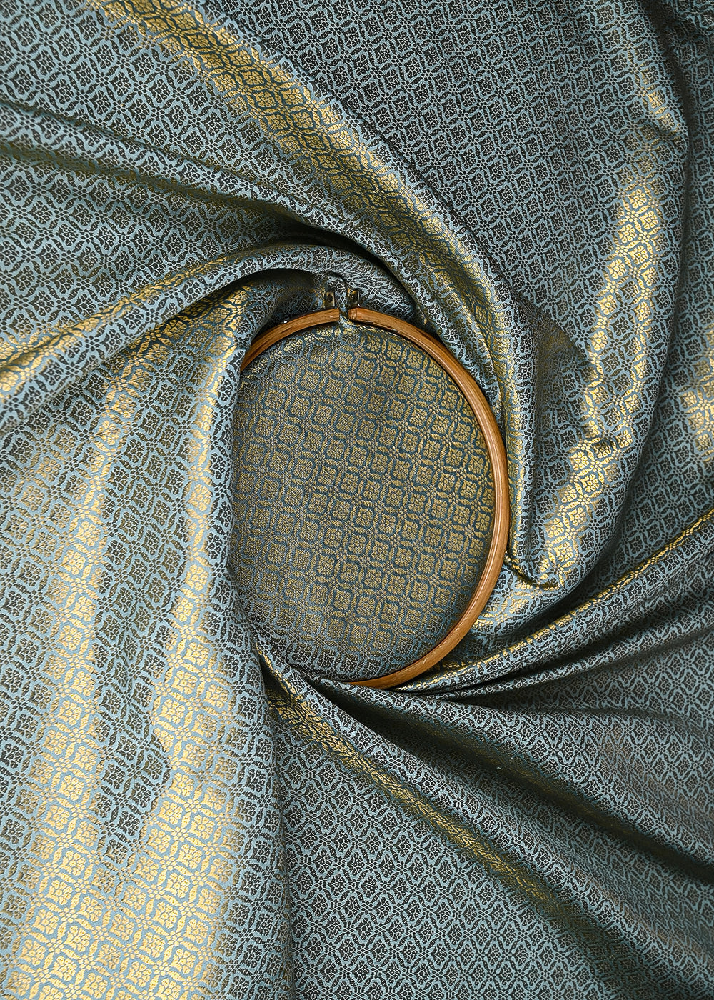 Blue-Banarasi-Brocade-Fabric-With-All-Over-Golden-Zari-Handloom-21055-close-view