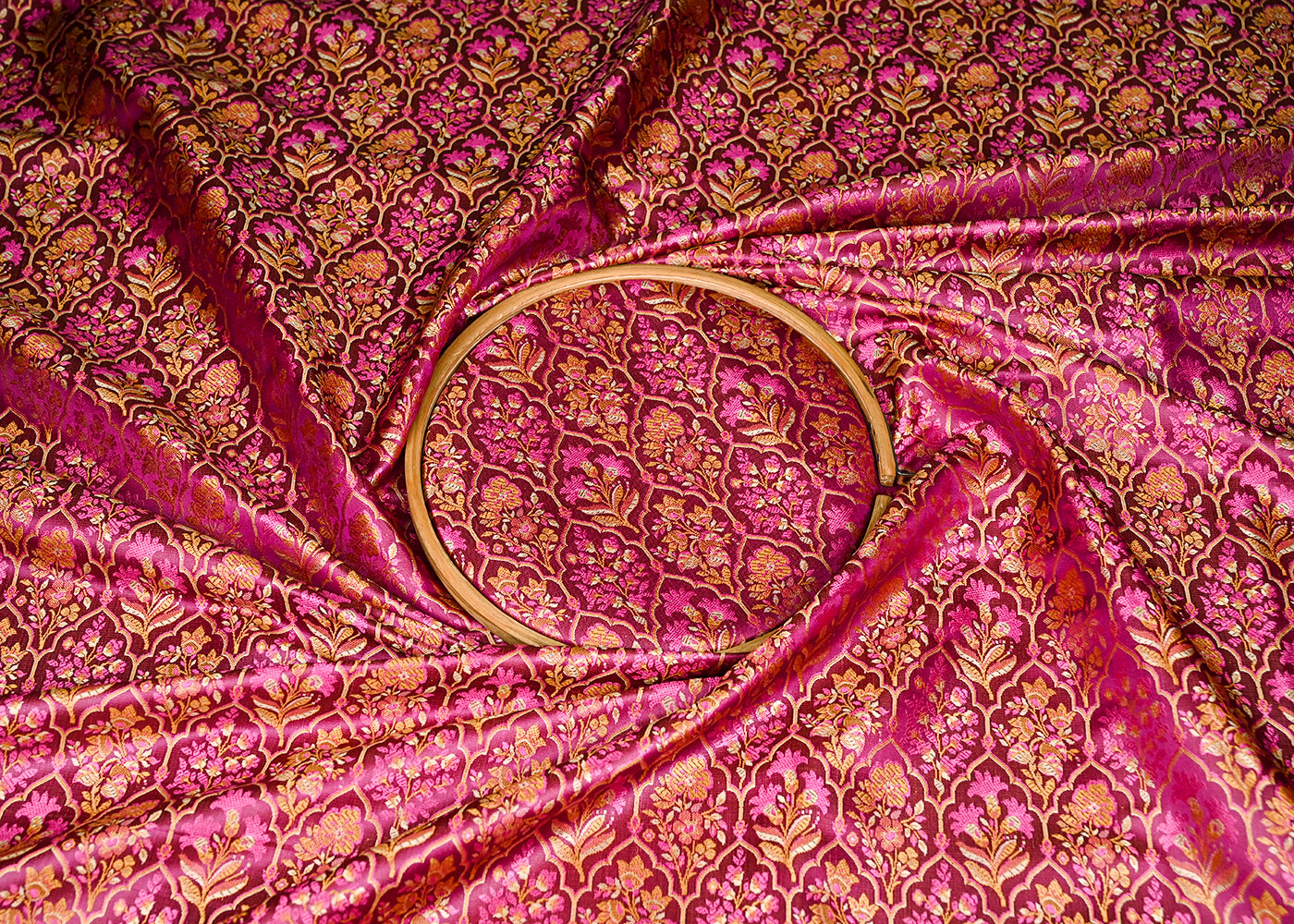 Dark-Magenta-Banarasi-Brocade-Fabric-With-All-Over-Thread-And-Golden-Zari-Handloom-21065-close-view