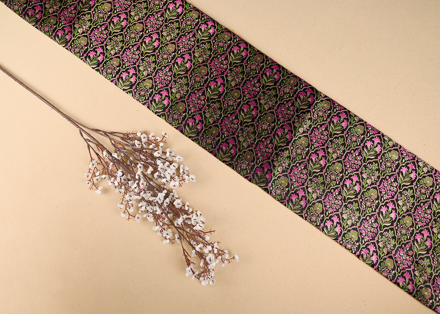 Black-Banarasi-Brocade-Fabric-With-All-Over-Thread-And-Golden-Zari-Handloom-21067