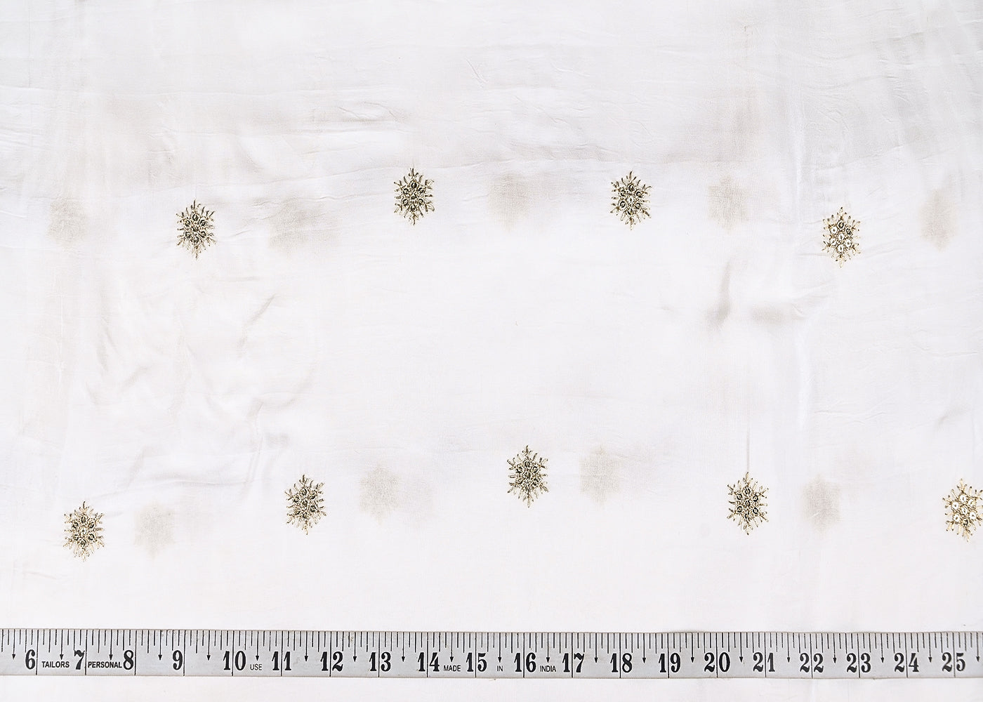 White Dyeable Crepe Fabric With All Over Buti Of Sequins And Zari Work 21079