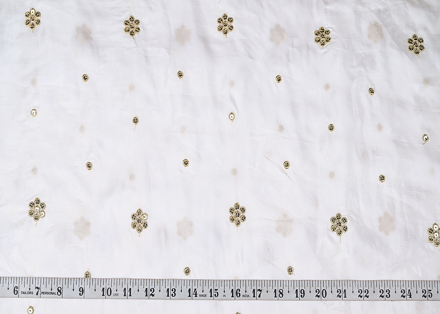 White Dyeable Crepe Fabric With Allover Buti Of Sequins And Zari Work 21082
