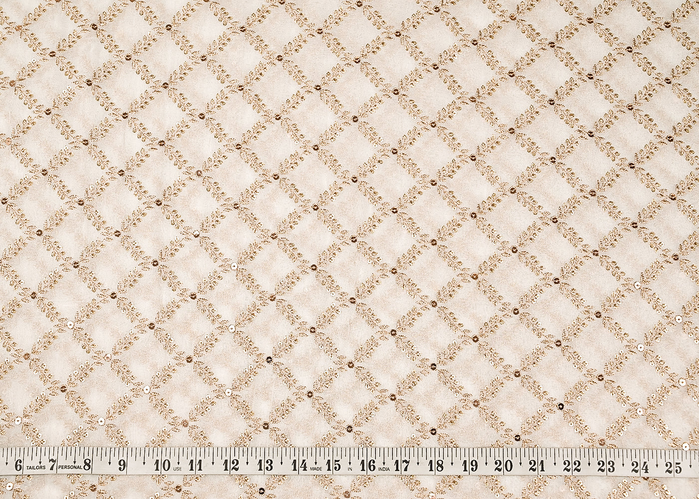 White Dyeable Georgette Fabric with Allover Zaal Pattern of Thread and Sequins Work 21084