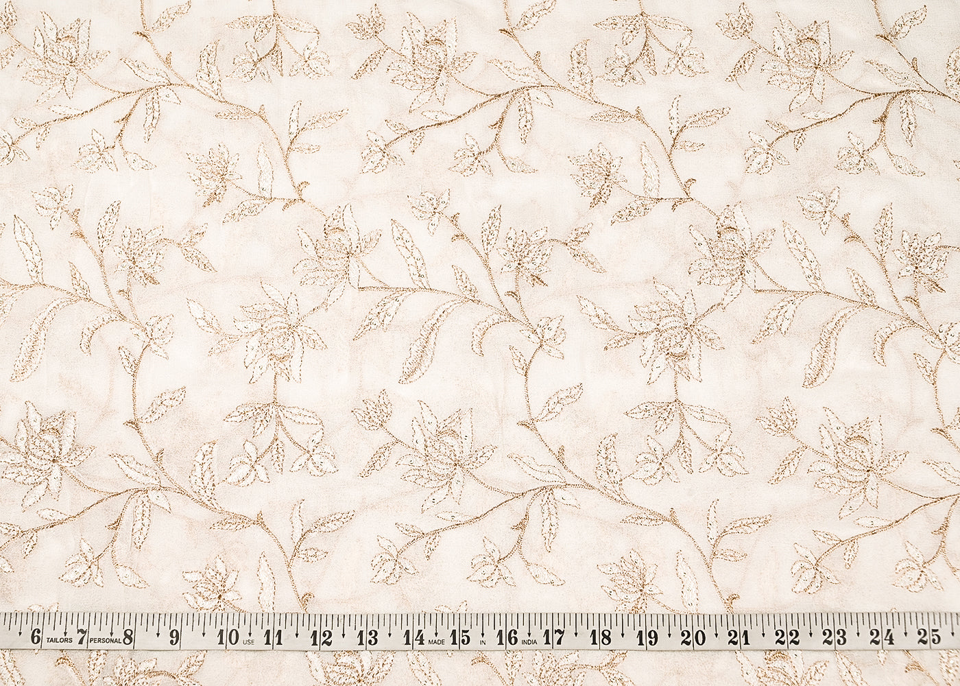 White Dyeable Georgette Fabric with Allover Zari, Thread and Sequins Work 21085