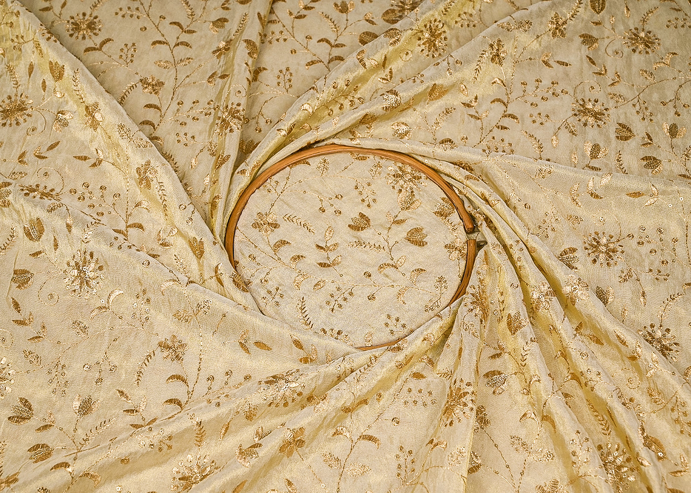 Golden Tissue Fabric with Allover Zari and Sequins Work 21088