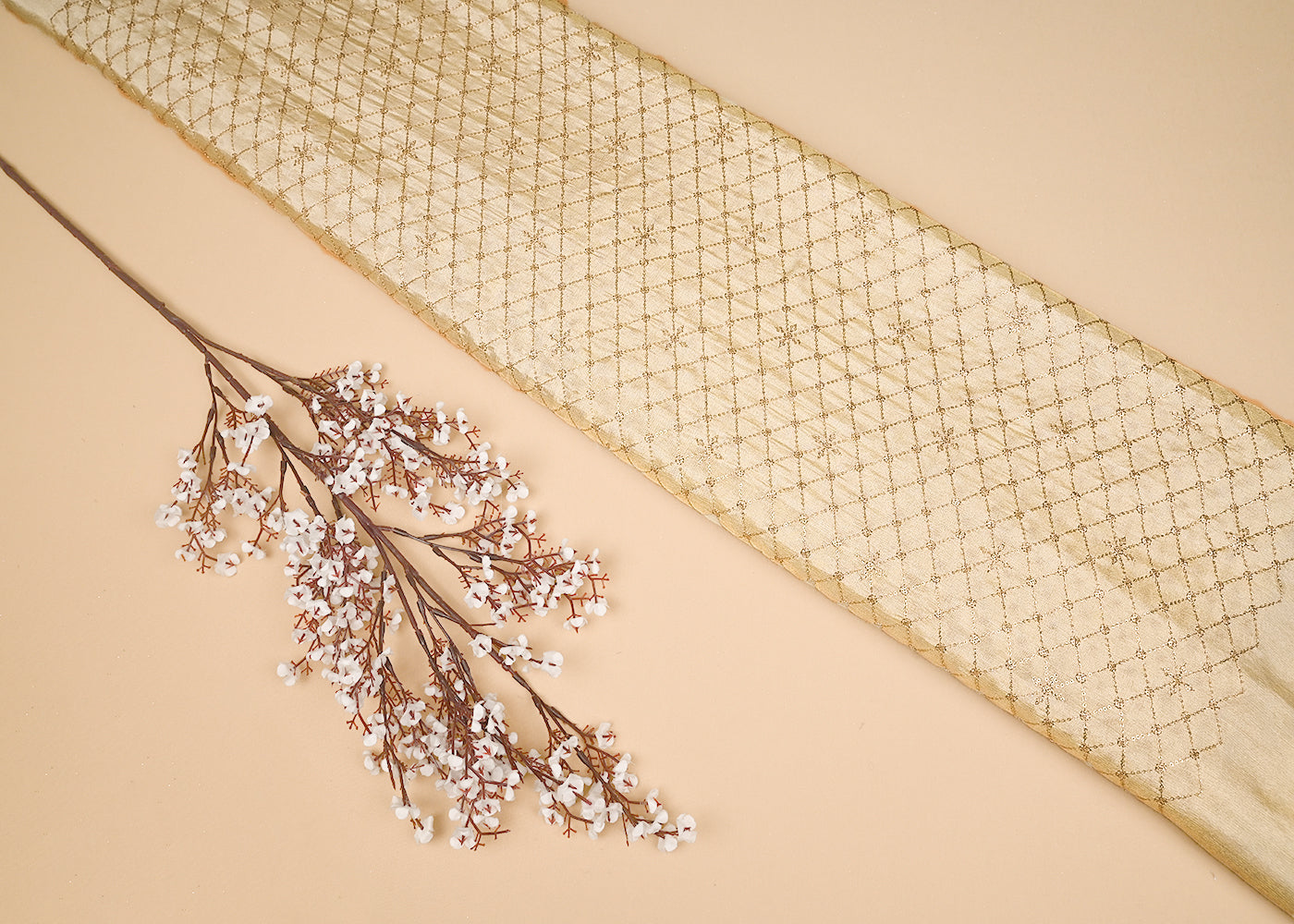 Golden Tissue Fabric with Allover Zaal Pattern of Zari and Sequins Work 21089