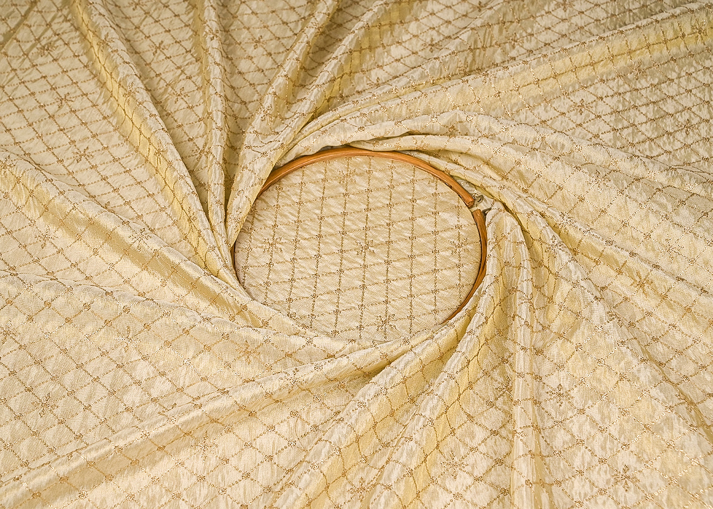 Golden Tissue Fabric with Allover Zaal Pattern of Zari and Sequins Work 21089