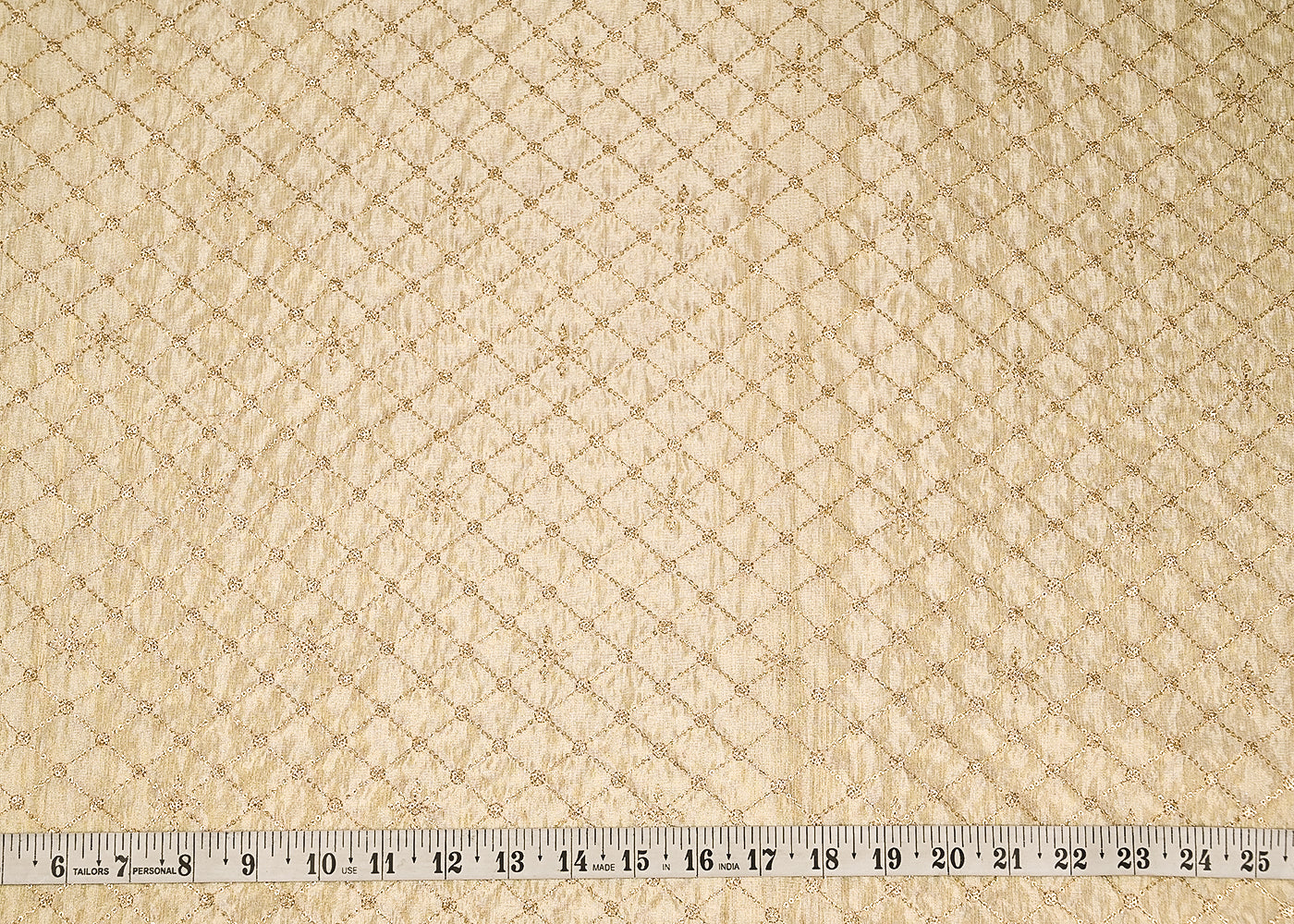 Golden Tissue Fabric with Allover Zaal Pattern of Zari and Sequins Work 21089