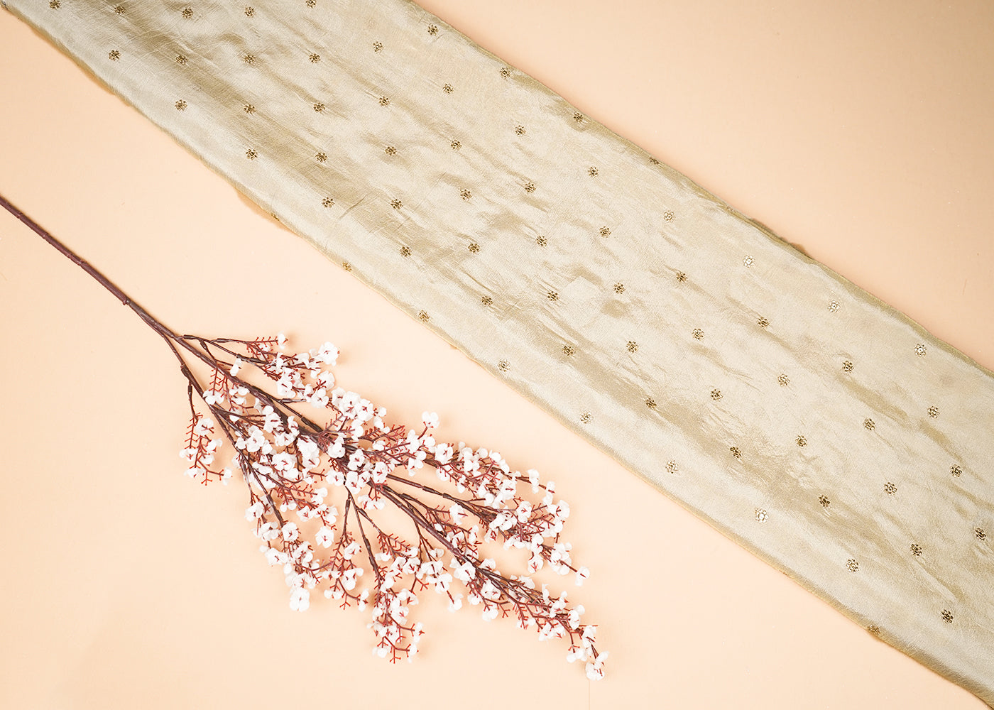 Golden Tissue Fabric with Allover Buti of Zari and Sequins Work 21090