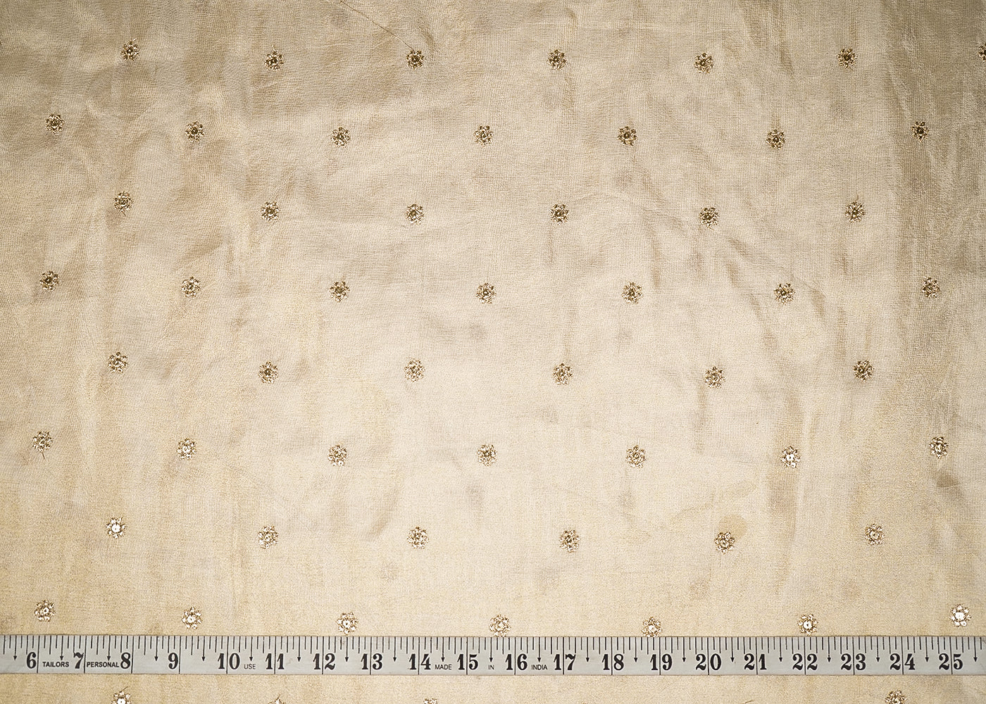 Golden Tissue Fabric with Allover Buti of Zari and Sequins Work 21090