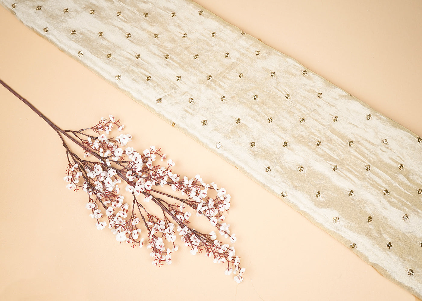 Golden Tissue Fabric with Allover Buti of Zari and Sequins Work 21091