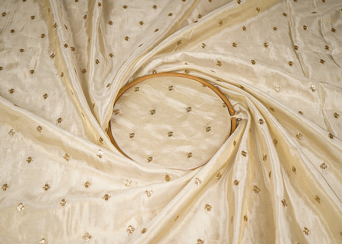 Golden Tissue Fabric with Allover Buti of Zari and Sequins Work 21091