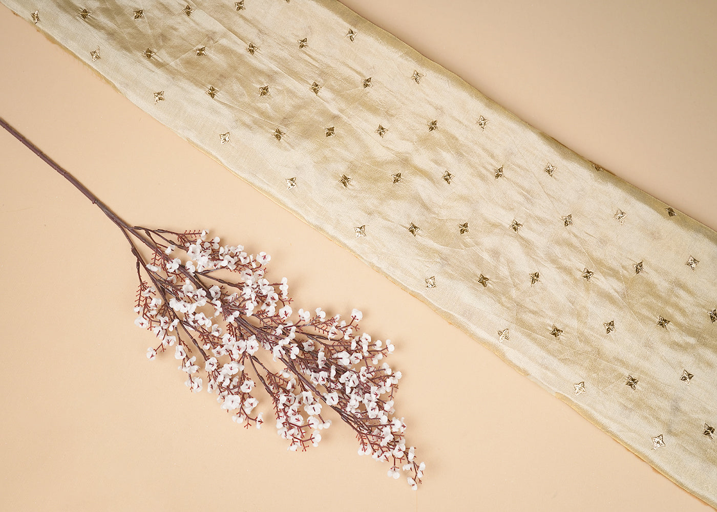 Golden Tissue Fabric with Allover Buti of Zari and Sequins Work 21092