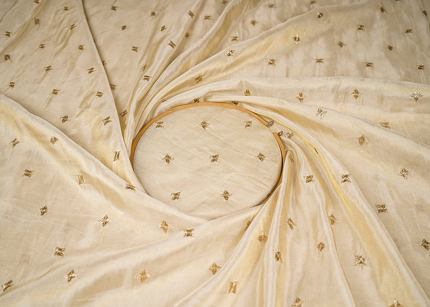 Golden Tissue Fabric with Allover Buti of Zari and Sequins Work 21092