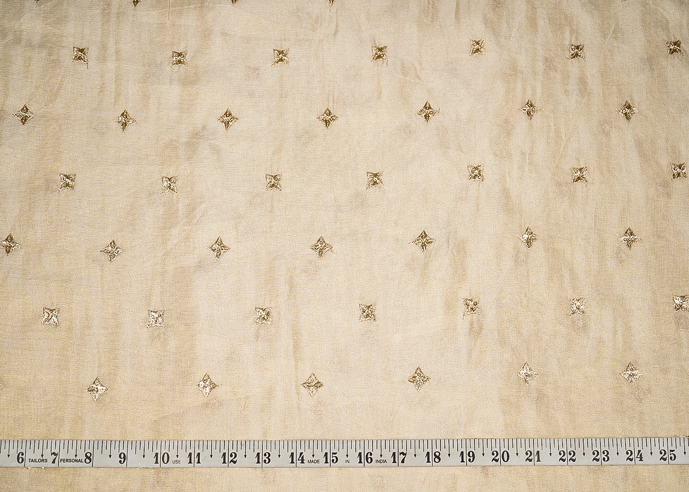 Golden Tissue Fabric with Allover Buti of Zari and Sequins Work 21092