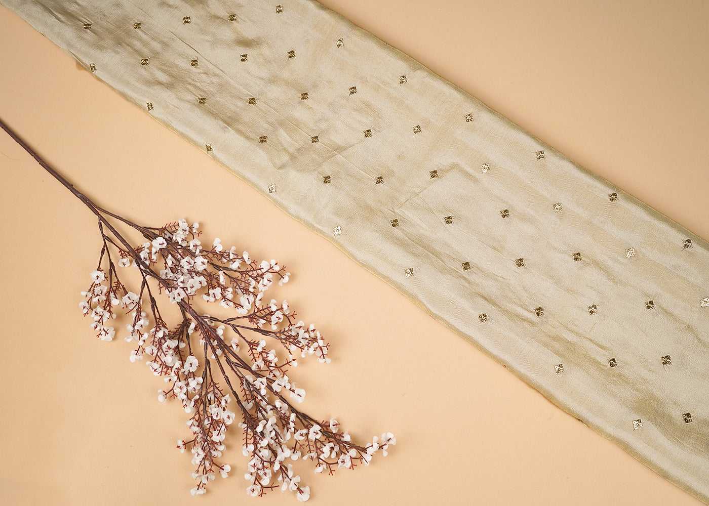 Golden Tissue Fabric with Allover Buti of Zari and Sequins Work 21093