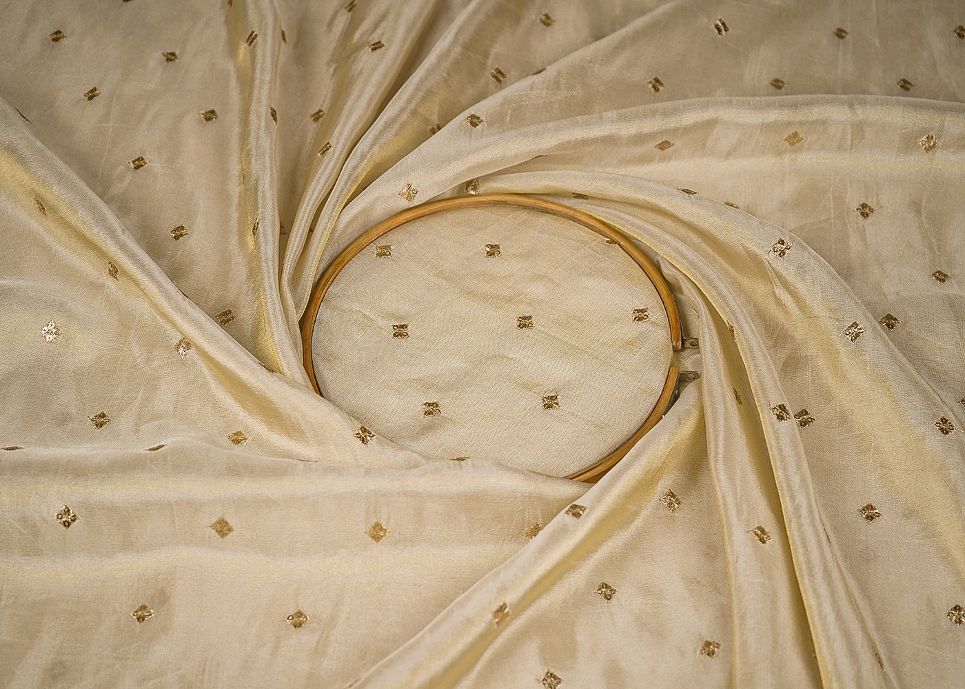 Golden Tissue Fabric with Allover Buti of Zari and Sequins Work 21093