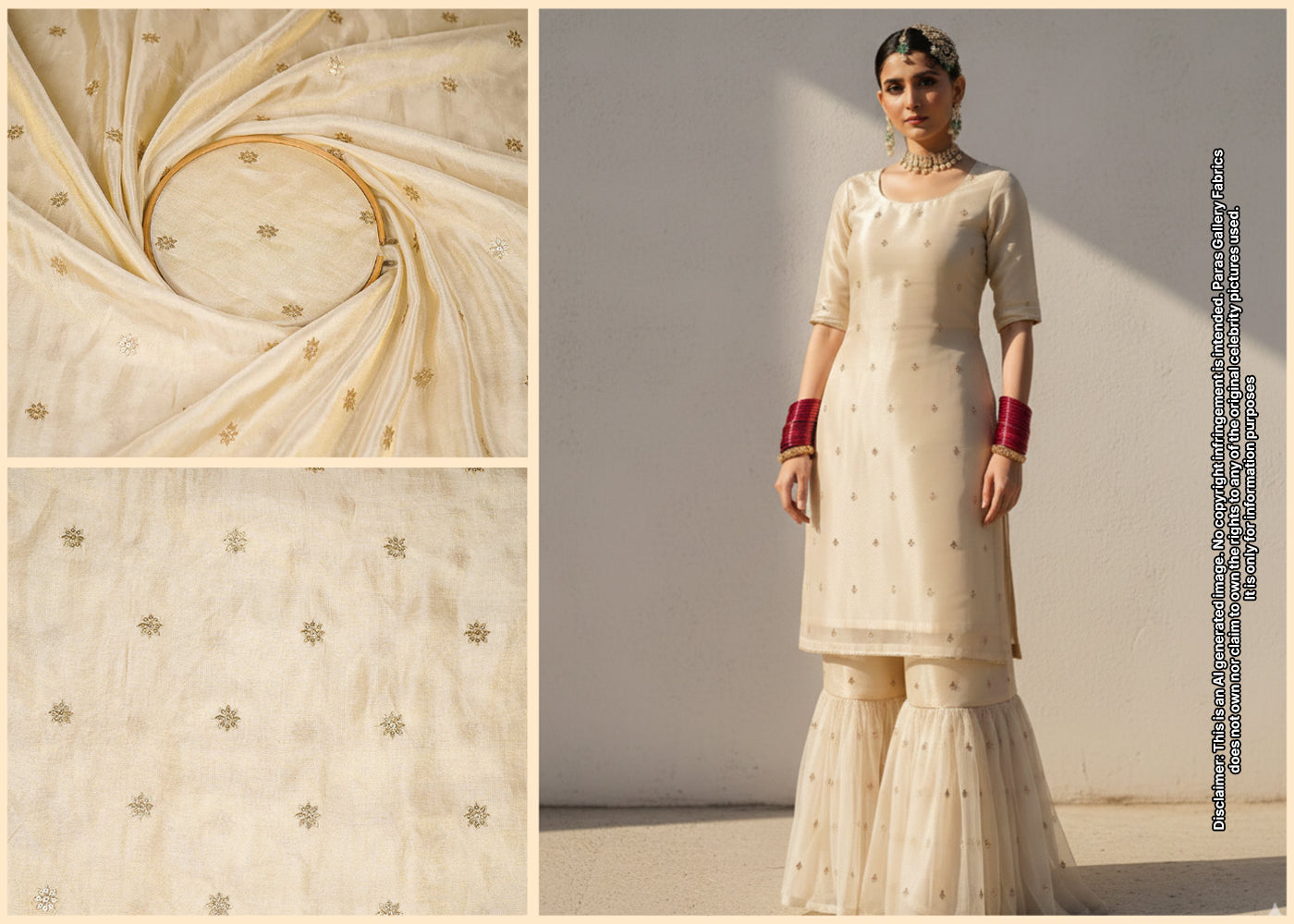 Nimrat Khaira Inspired Edition | Light Golden Dyeable Tissue Unstitched Fabric 21094