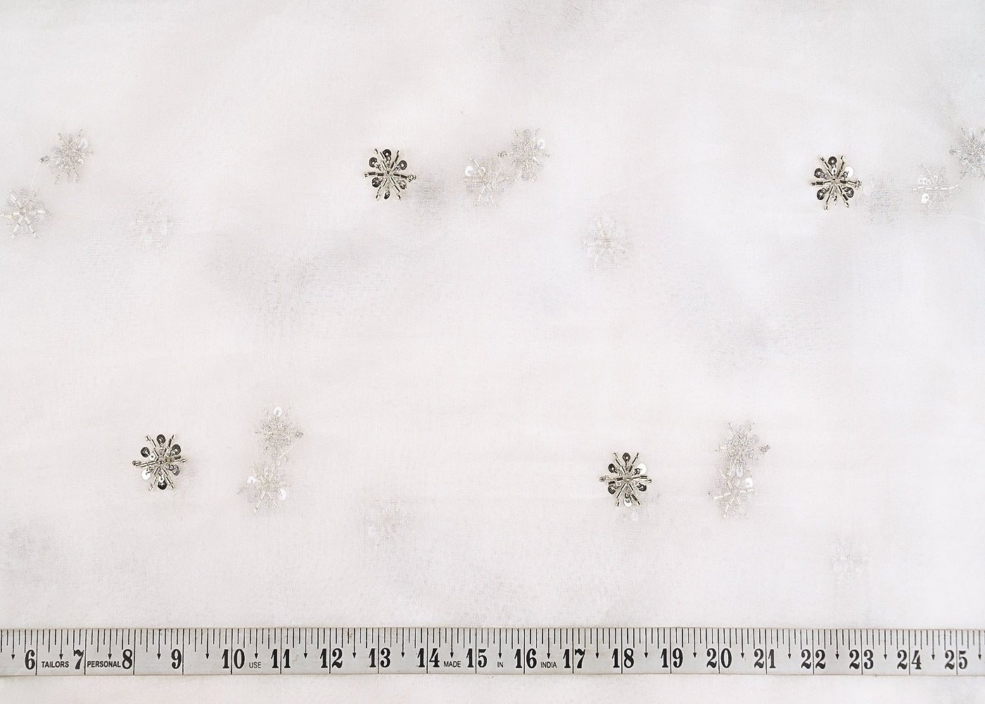 White Dyeable Organza Fabric With Allover Buti Of Silver Katdana, Bead And Sequins Work 21102