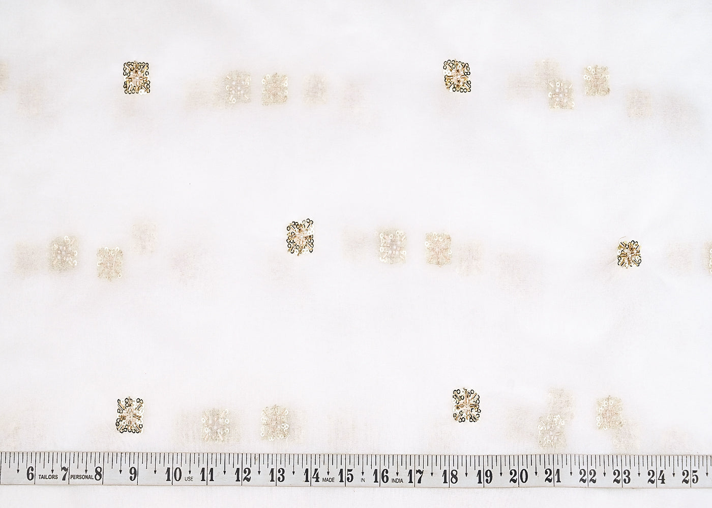 The Noor - White Dyeable Organza Fabric With Allover Buti Of Golden Katdana, Bead And Sequins Work | 21103