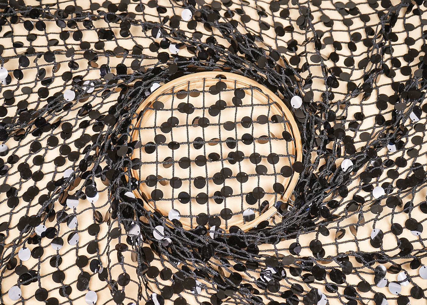 Black Imported Laser Cutwork Net Fabric With All Over Zari And Faux Mirror Work 21119