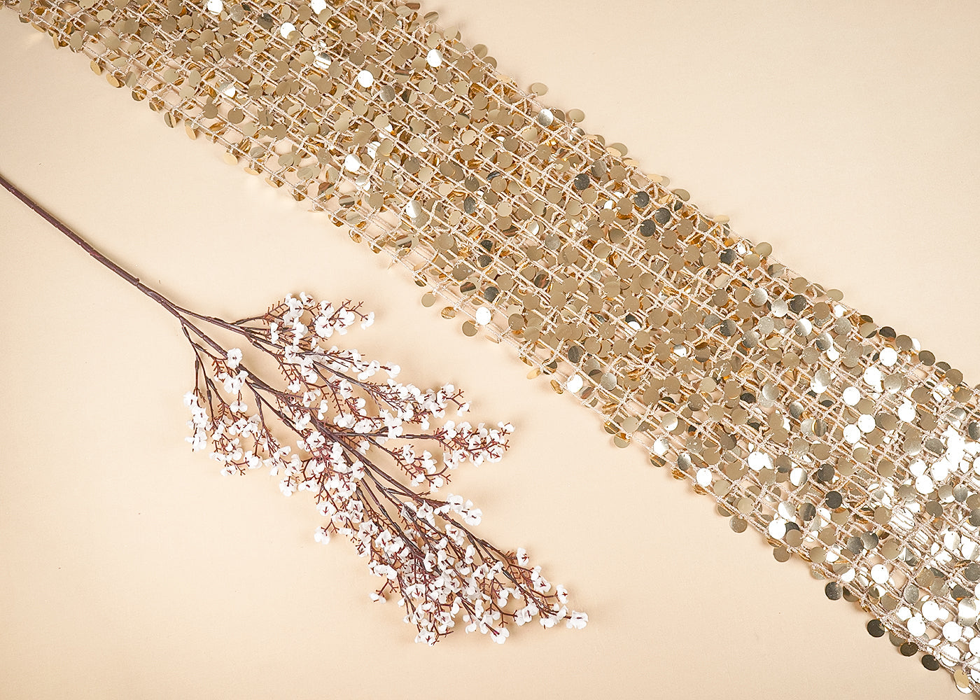 Golden Imported Laser Cutwork Net Fabric With All Over Zari And Faux Mirror Work 21120