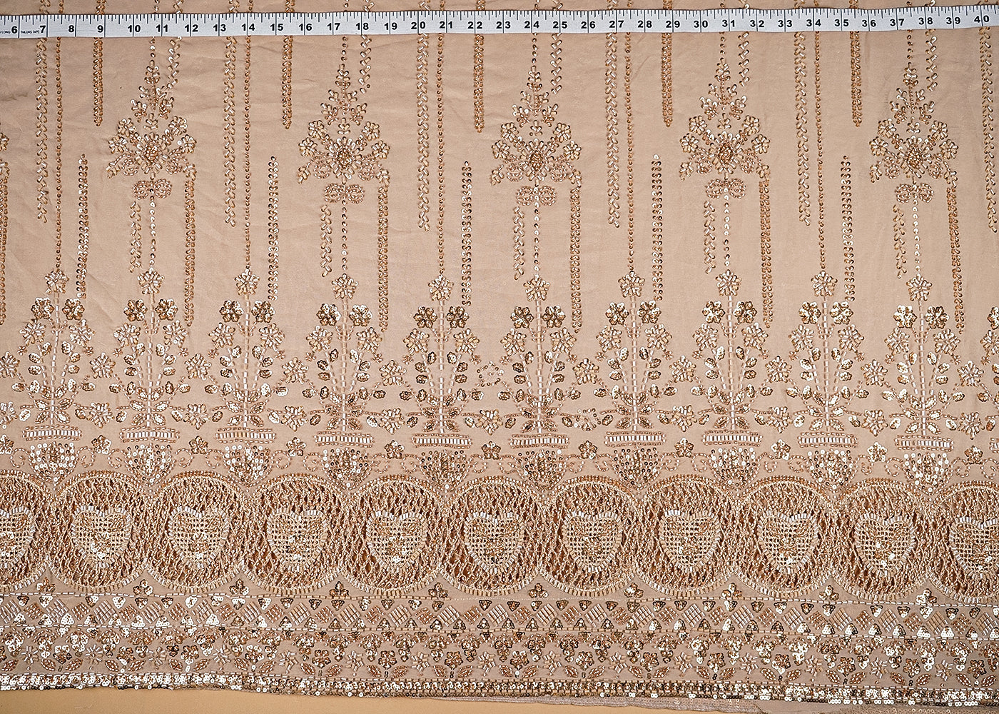 Beige Georgette Fabric With Allover Sequins, Katdana And Bead Work With Heavy Border 21125