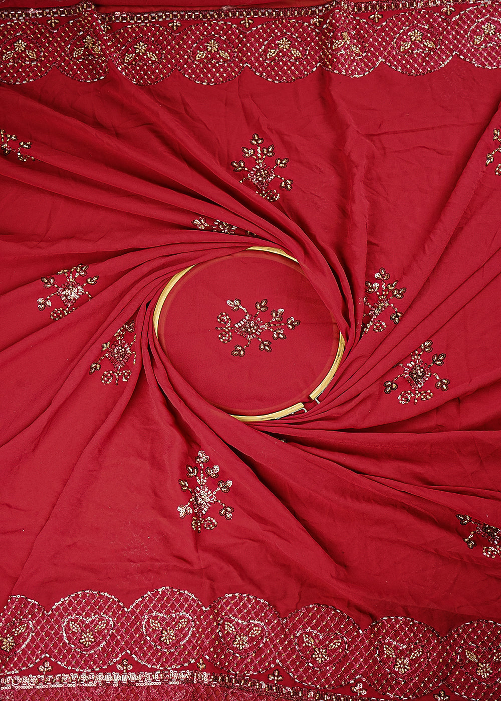 Maroon-Georgette-Fabric-With-Allover-Sequins,-Katdana-And-Bead-Work-With-Two-Side-Border-21126-close-view
