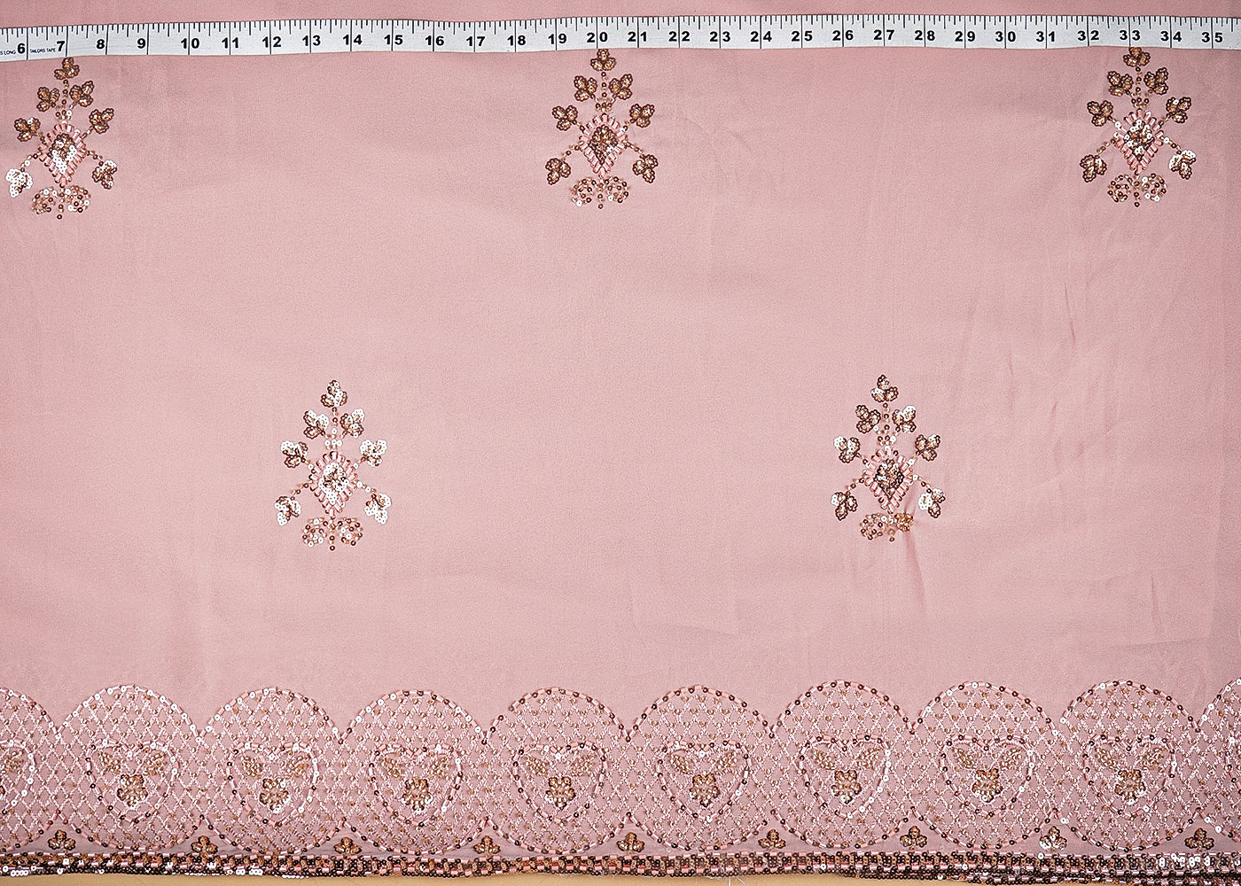 Powder Pink Georgette Fabric With Allover Sequins, Katdana And Bead Work With Two Side Border 21127
