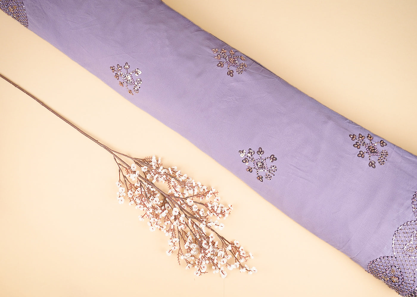 Lavender Georgette Fabric With Allover Sequins, Katdana And Bead Work With Two Side Border 21128